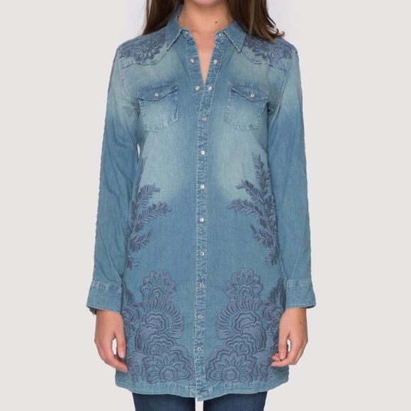 Johnny Was Tops - Johnny Was embroidered denim tunic/dress/duster